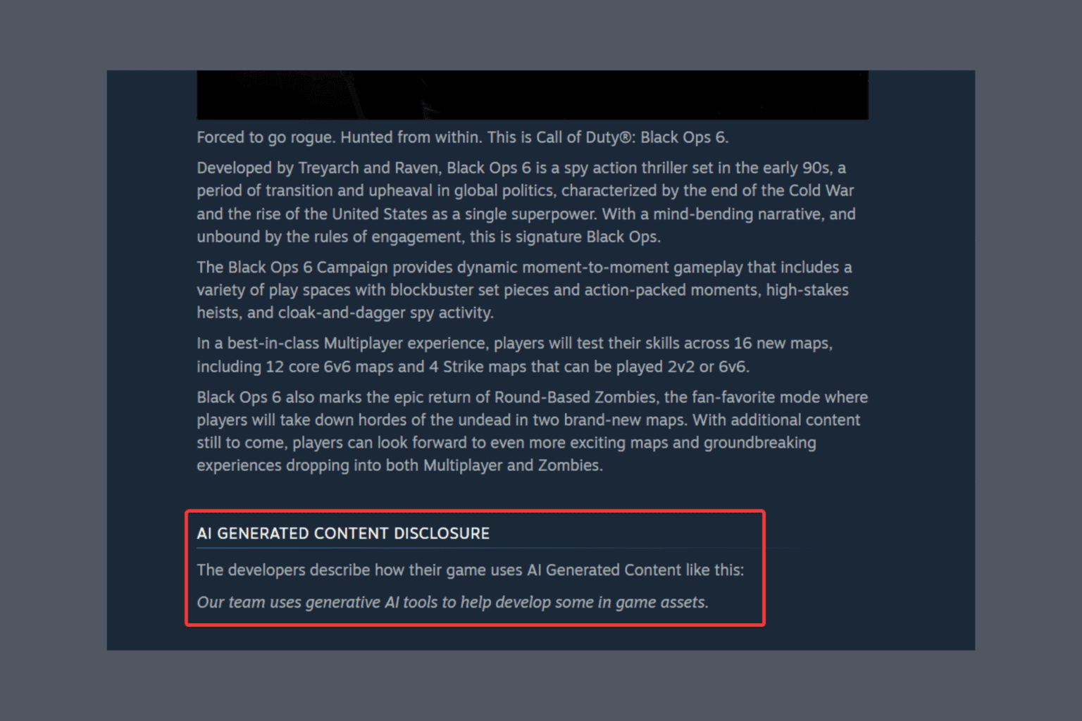 Activision was forced to issue an AI disclaimer for CoD: Black Ops 6