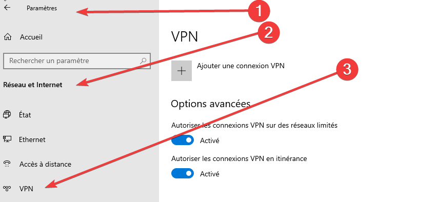 Menu Demarrer_Parametres_Reseau et Internet_VPN
