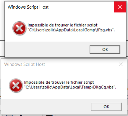 message erreur ordinateur impossible de trouver fichier script