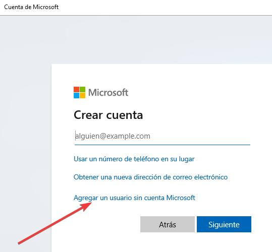agregar un usuario sin una cuenta Microsoft