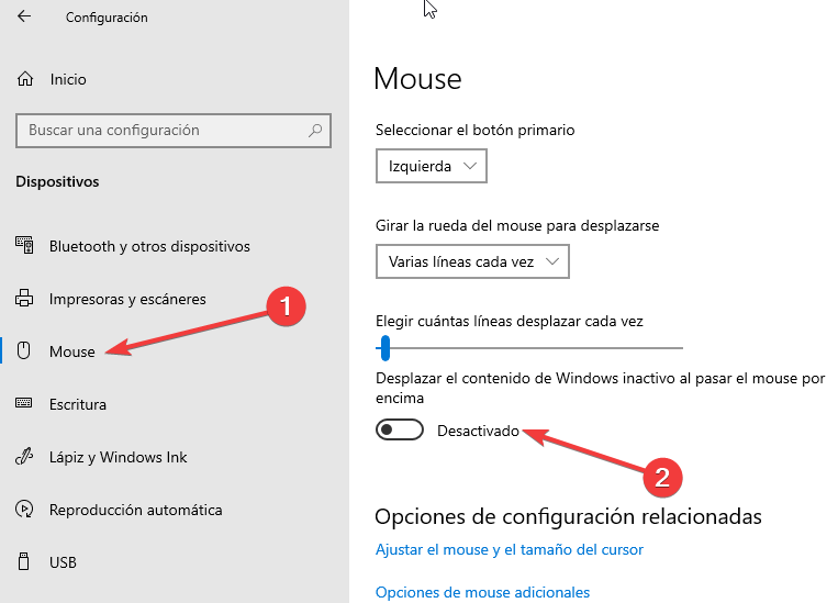 Desplazar contenido de Windows inactivo pasar el mouse por encima