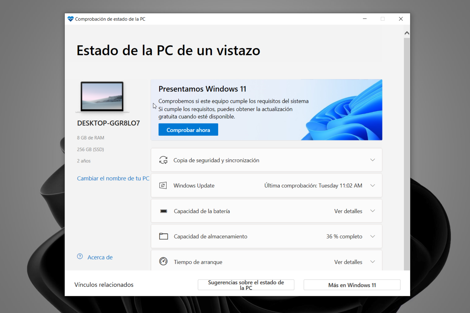 PC Health Check: Compatibilidad de su PC con Windows 11
