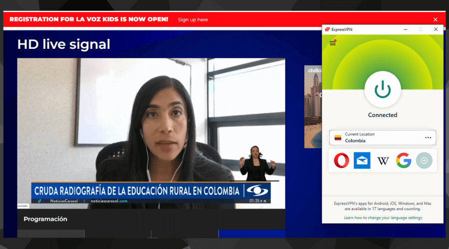 TV-colombia-trabajando-con-expressVPN