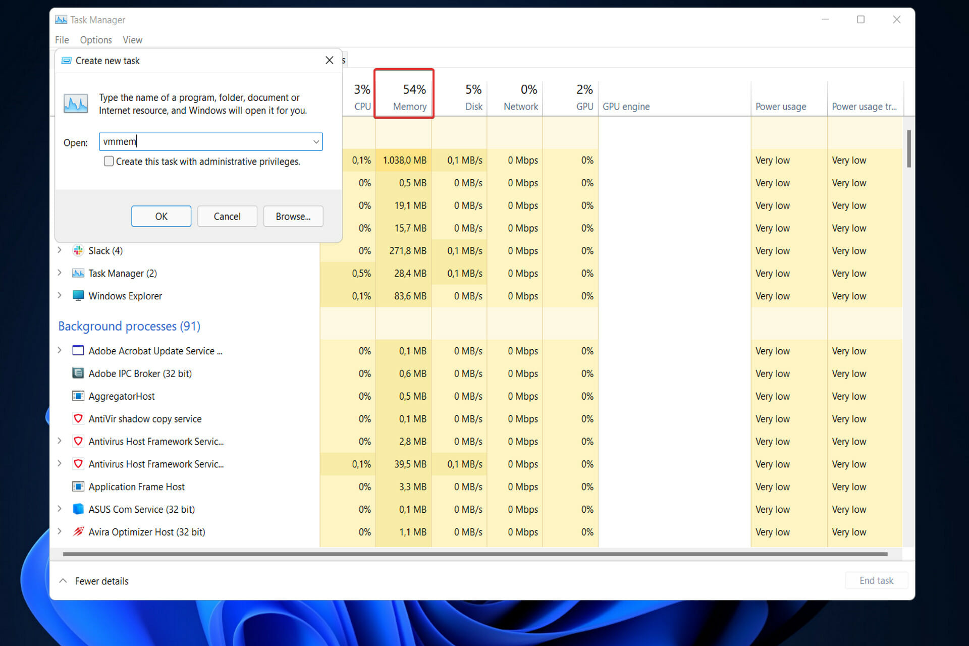 Alto consumo de memoria por Vmmem en Windows 10
