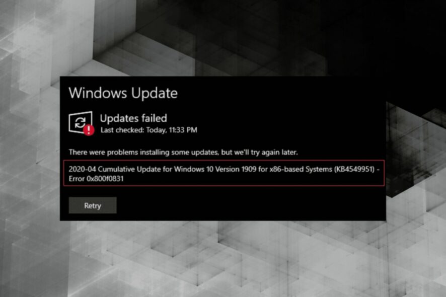 Errore di Windows Update 0x800f0831