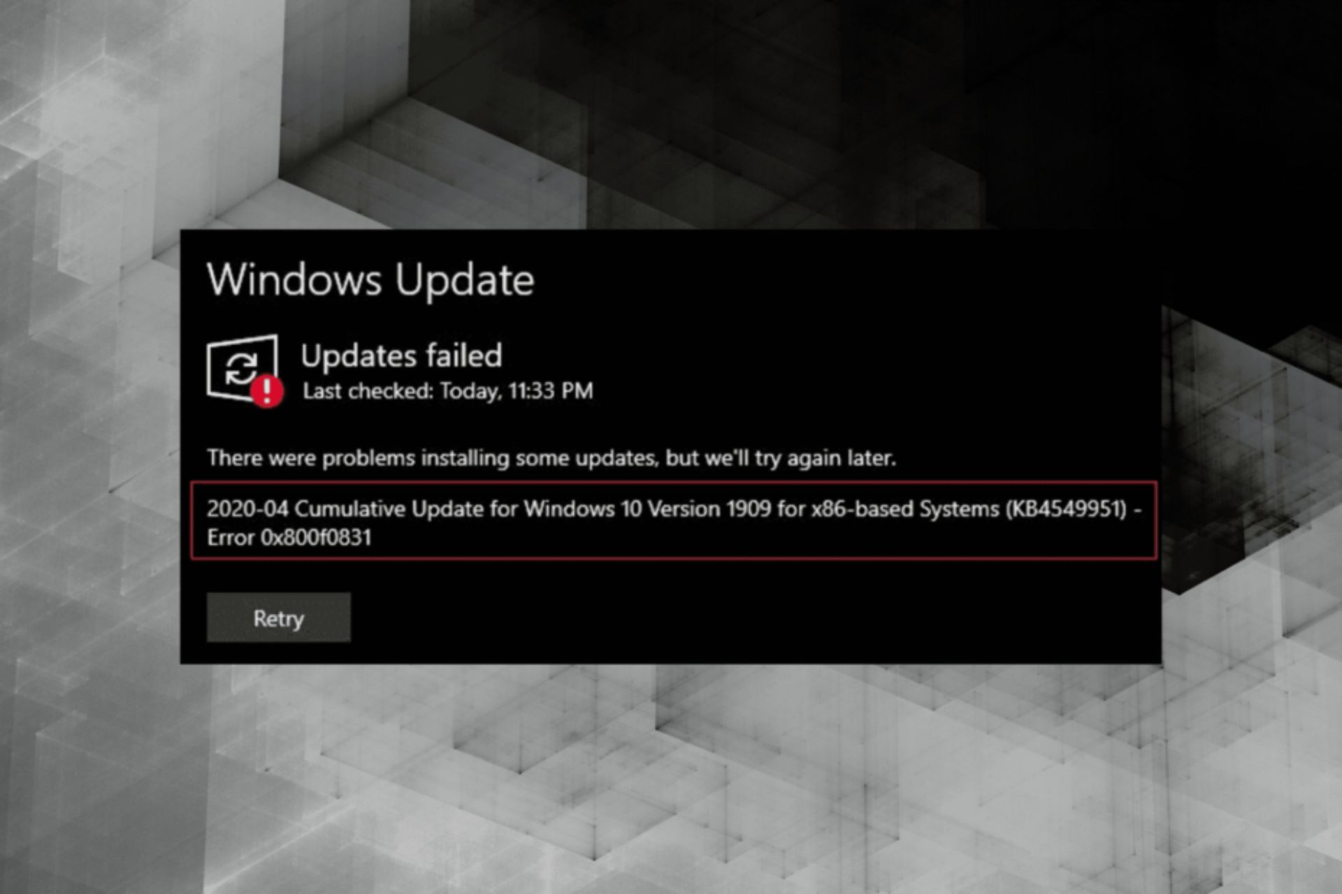 Errore di Windows Update 0x800f0831 [RISOLTO]