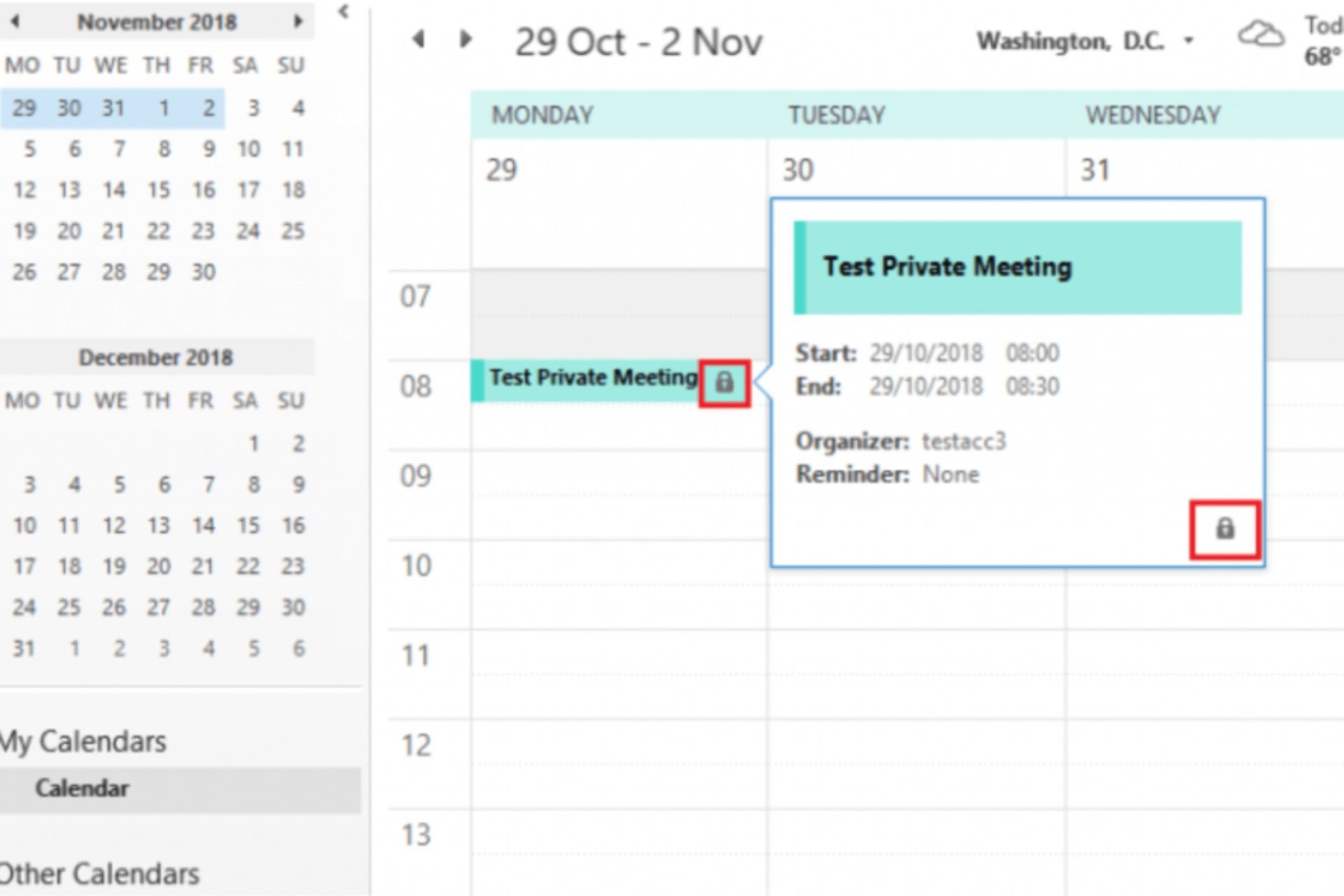 Outlook calendario privato