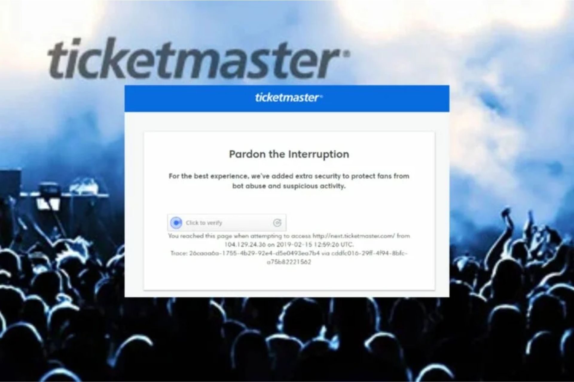 ticket master errore